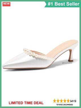 Pearl Kitten Heel Satin Pumps Closed Pointed Toe Ankle Strap